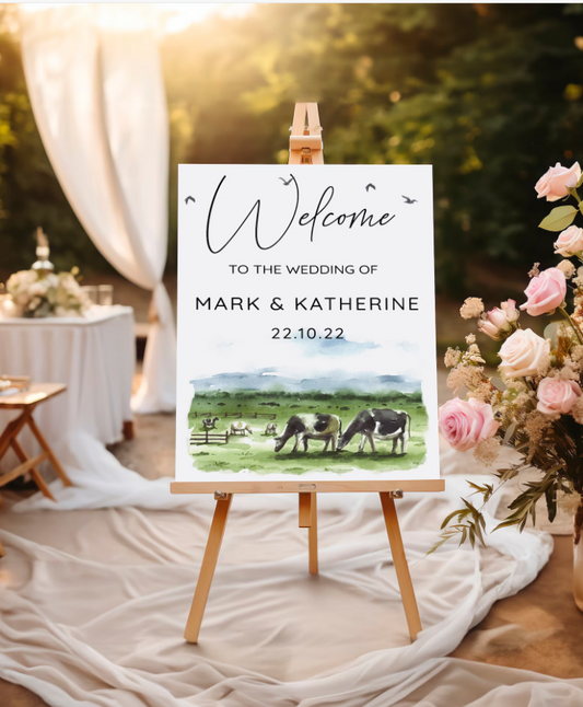 Cow welcome wedding sign