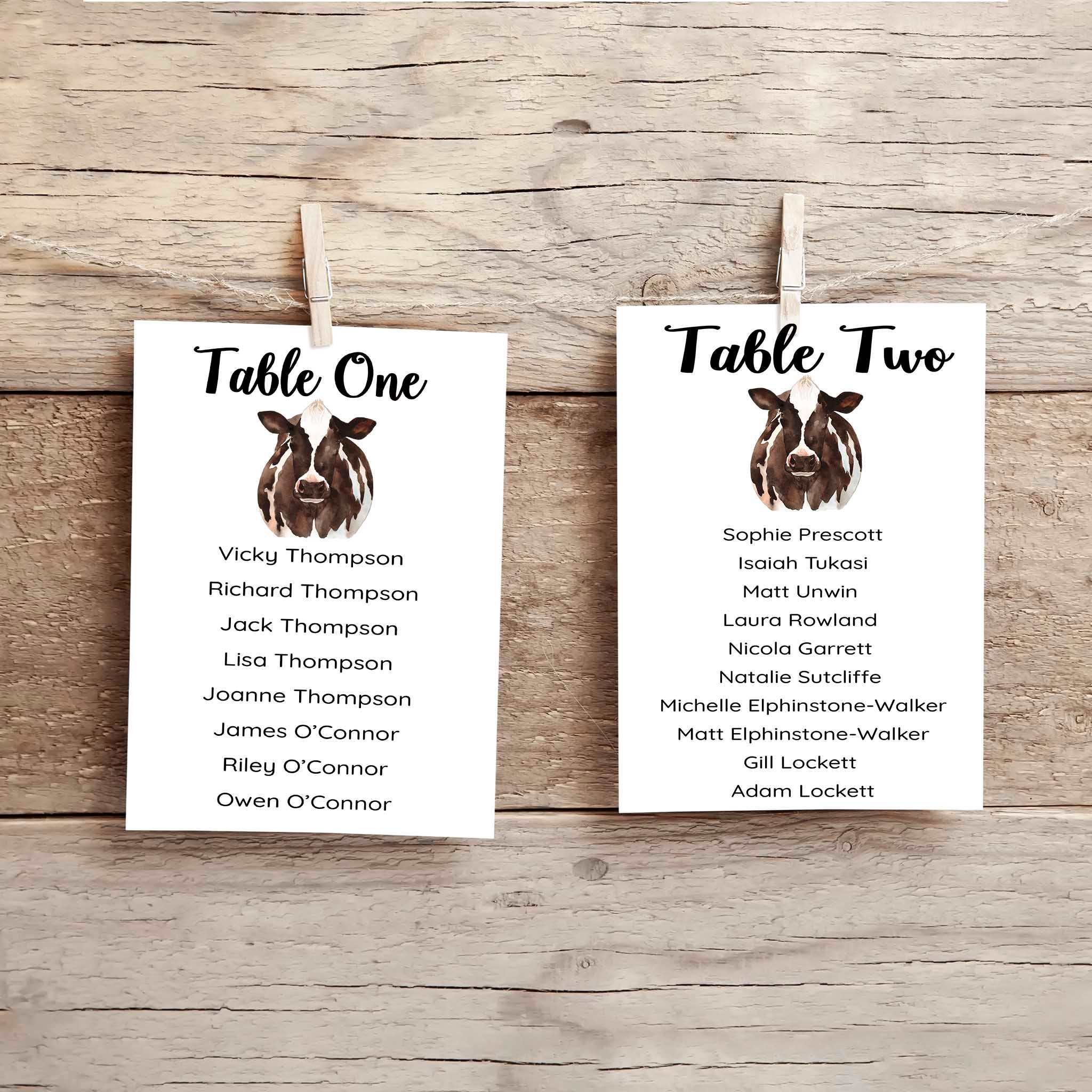 Cowhide Table Numbers The Farmer Wants a Wedding | Dairy Cow Table Plan